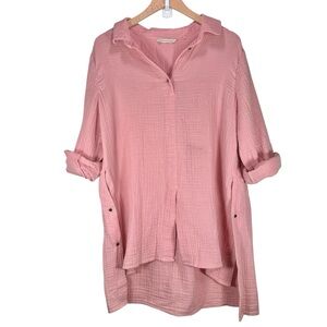 Soft Surroundings Pink Tunic Large Petite Blush Cotton Boho Lagenlook Artsy